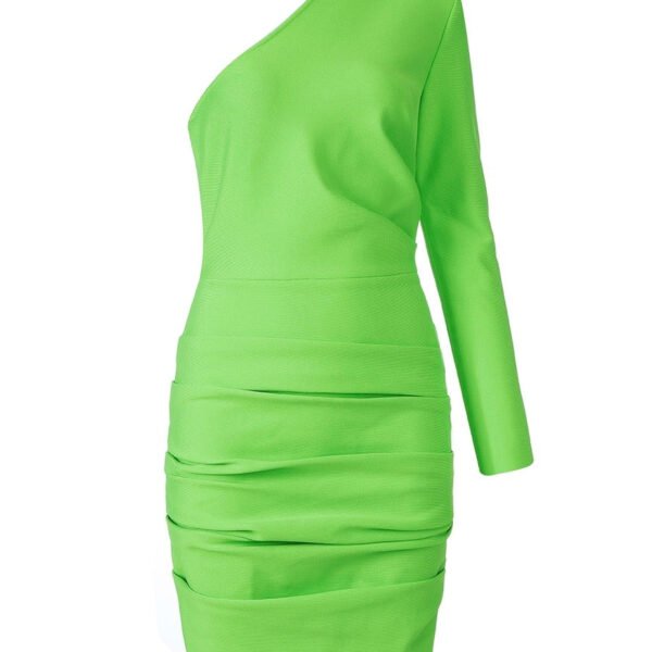 Finley One Sleeve Neon Green Ruched Dress