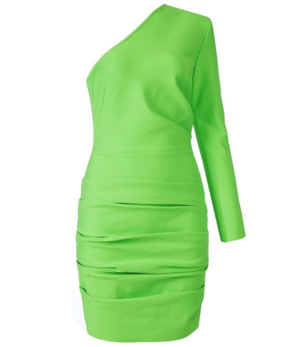 Finley One Sleeve Neon Green Ruched Dress