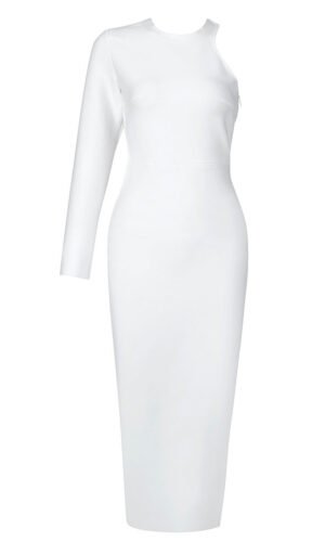 Wren White One Sleeve Cut Out Midi Dress