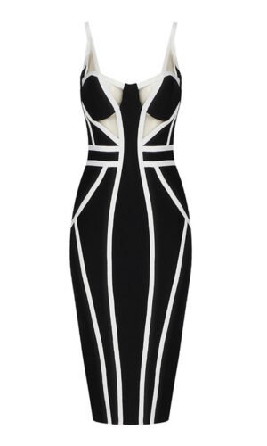 Journee Black White Spaghetti Strap Midi Dress