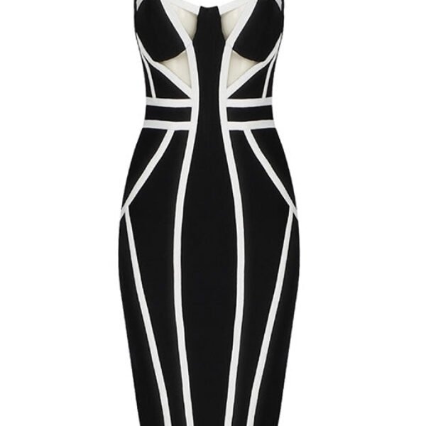 Journee Black White Spaghetti Strap Midi Dress