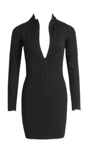 Presley Mini Black Long Sleeve Zipper Front Dress