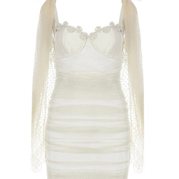 Jenesis Ivory Mesh Bustier Crochet Mini Dress