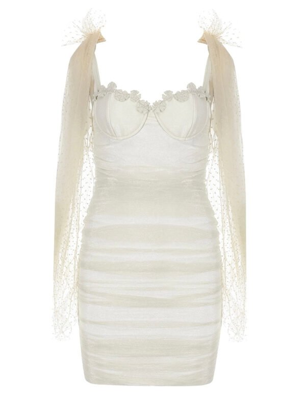 Jenesis Ivory Mesh Bustier Crochet Mini Dress