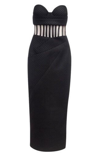 Nola Black Strapless Corset Midi Dress