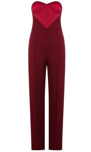 Frankie Strapless Burgundy Bustier Jumpsuit