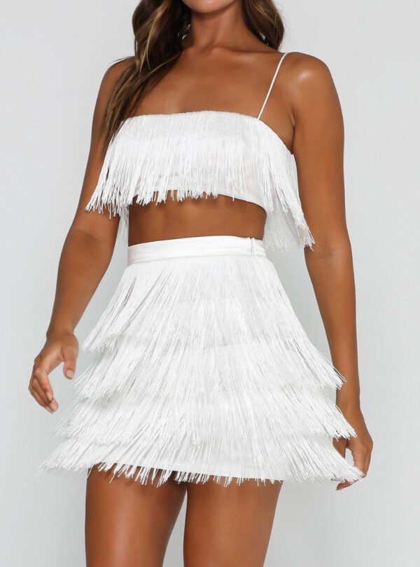 Jehan White Tassel Two Piece Bandage Dress - Image 4