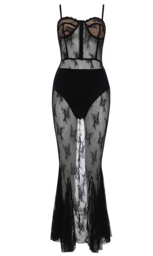 Meena Black Lace Bustier Mermaid Hem Midi