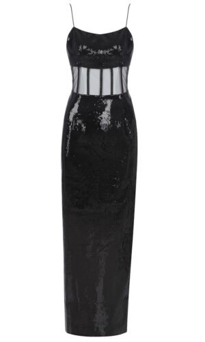 Izabella Mesh Insert Black Sequin Maxi Dress