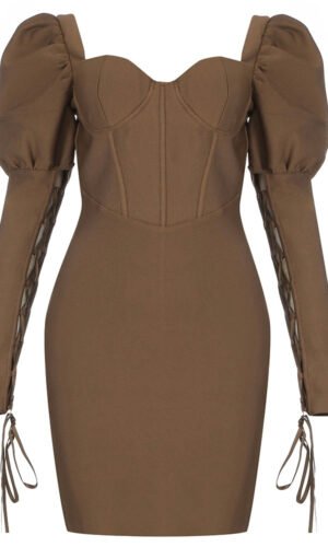 Lorelai Brown Lace Long Sleeve Lace Up Mini Dress
