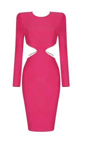 Mckenzie Pink Open Back Long Sleeve Midi Dress