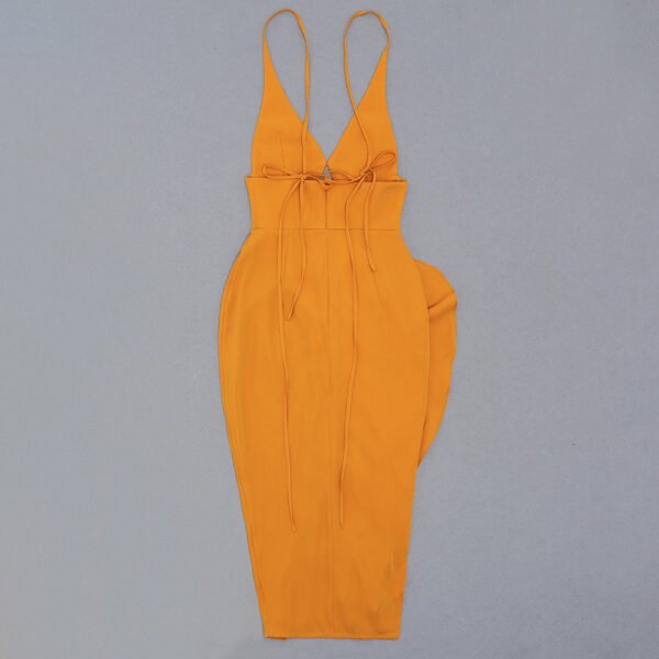 Helena Yellow Halter Backless Ruffle Midi Dress - Image 8