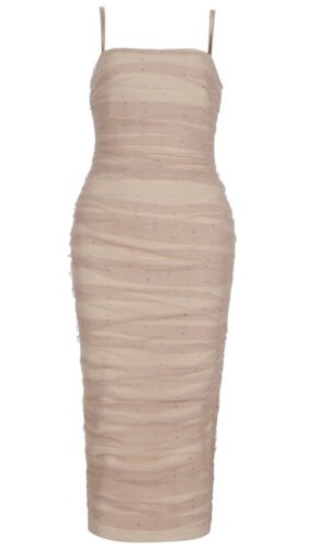 Kalani Beige Mesh Midi Dress