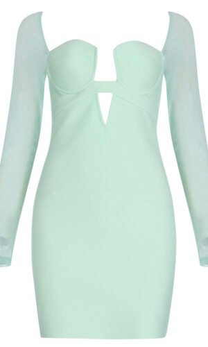 Nevaeh Green Mesh Long Sleeve Bustier Mini Dress