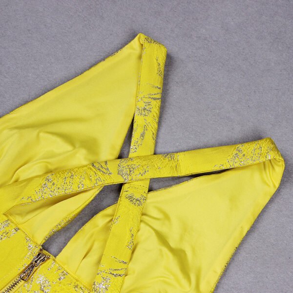 Noelle Yellow Jacquard V Neckline Shorts Suit - Image 6