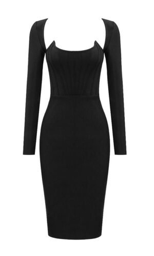 Hope Black Long Sleeve Corset Midi Dress