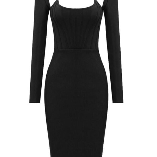 Hope Black Long Sleeve Corset Midi Dress