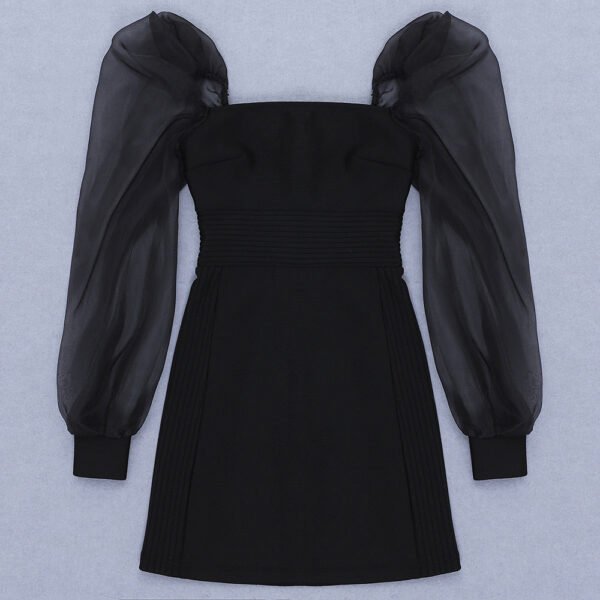 Lucy Black Mini Mesh Puff Sleeve Dress - Image 2