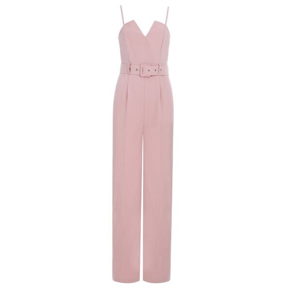 Light Pink Maxi Sleeveless Strap Jumpsuit with Belt - Image 4