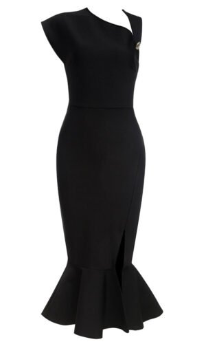 Katalina Black Asymmetric Mermaid Hem Dress