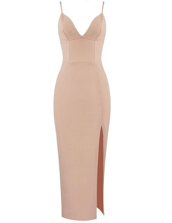 Lelani Beige Spaghetti Strap Midi Dress