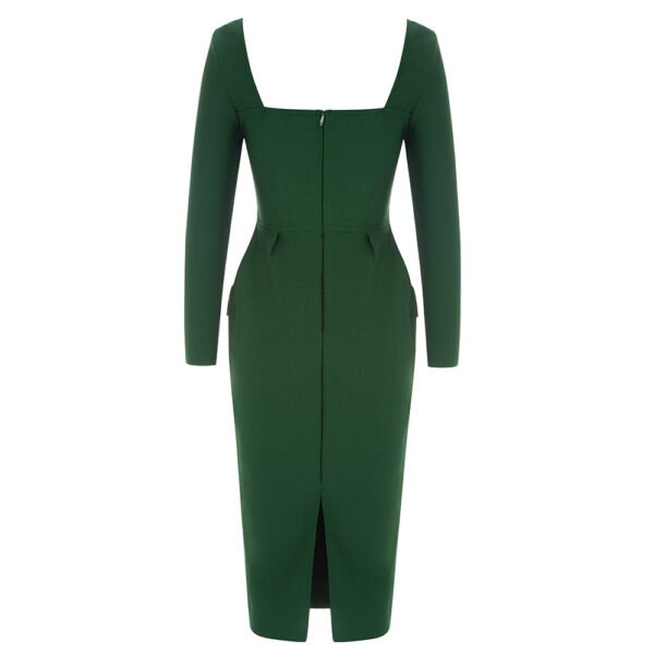 Evelyn Green Long Sleeve Lace Side Midi Dress - Image 2