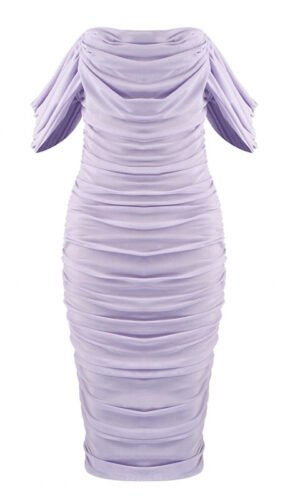 Nicoline Sexy Off Shoulder Midi Dress- Light Purple
