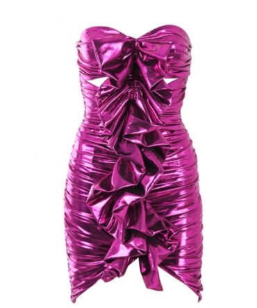 Akari Metallic Pink Ruffle Mini Dress