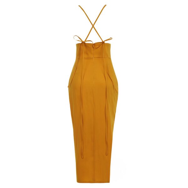 Helena Yellow Halter Backless Ruffle Midi Dress - Image 6