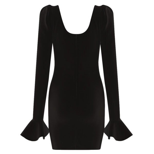 Jacinta Black Square Collar Long Sleeve Mini Bandage Dress - Image 2