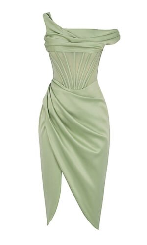 Ryann Mint Green Off Shoulder Satin Midi Dress