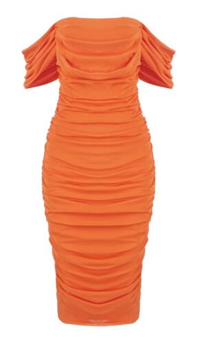 Nicoline Sexy Off Shoulder Midi Dress- Orange