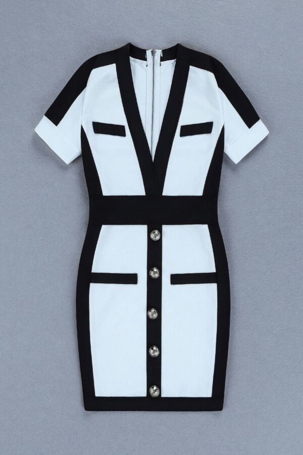 Georgina Black White Short Sleeve Mini Bandage Dress - Image 5