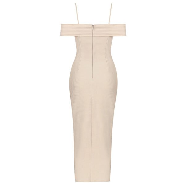 Leanna Beige Ribbed Off The Shoulder Midi Dress - Image 2