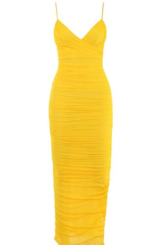 Hadlee Yellow Mesh Loose Spaghetti Strap Long Dress
