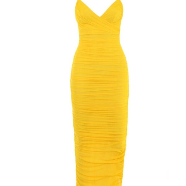 Hadlee Yellow Mesh Loose Spaghetti Strap Long Dress