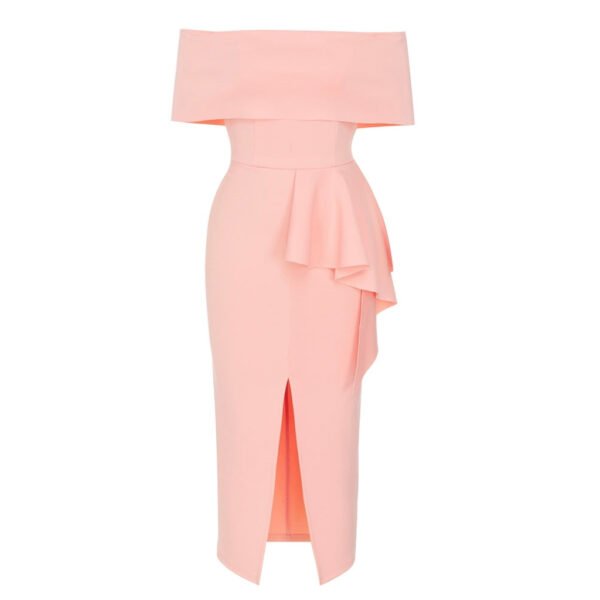 Abena Light Coral Pink Off Shoulder Midi Dress