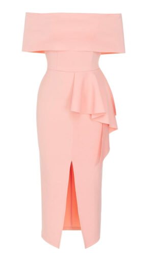 Abena Light Coral Pink Off Shoulder Midi Dress