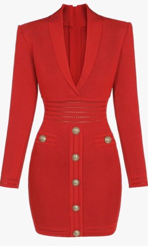 Lauren Red Mini Long Sleeve V Neck Dress