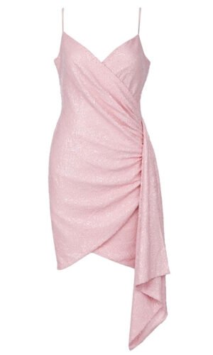 Sariah Draped Spaghetti Strap Sequin Mini Pink Dress
