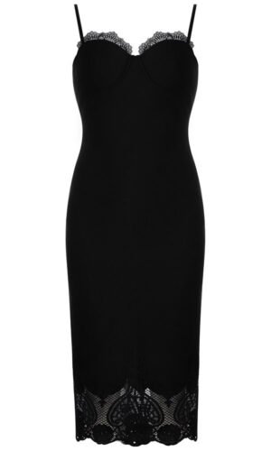 Louise Black Bustier Midi Dress with Crochet