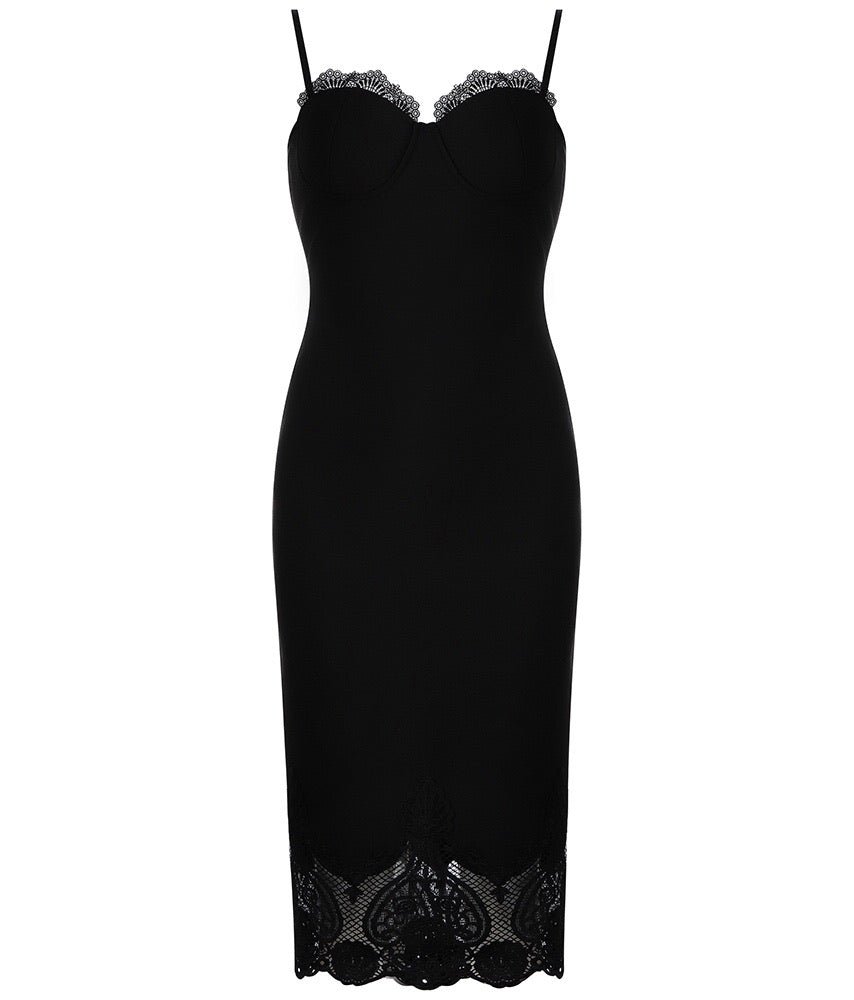 Louise Black Bustier Midi Dress with Crochet