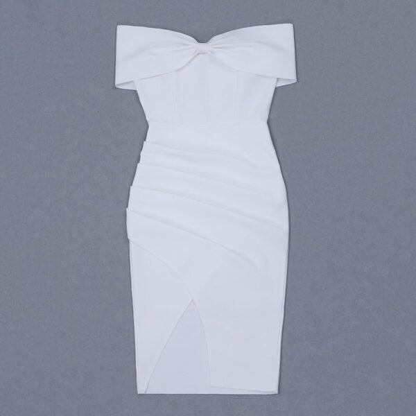 Kenley White Draped Off Shoulder Midi Dress - Image 4