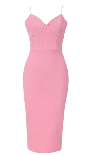 Maia Pink Sweetheart Spaghetti Strap Midi Dress