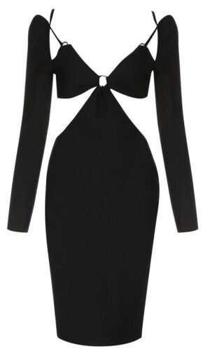 Cassidy Strappy Cut Out Long Sleeve Midi Black Dress