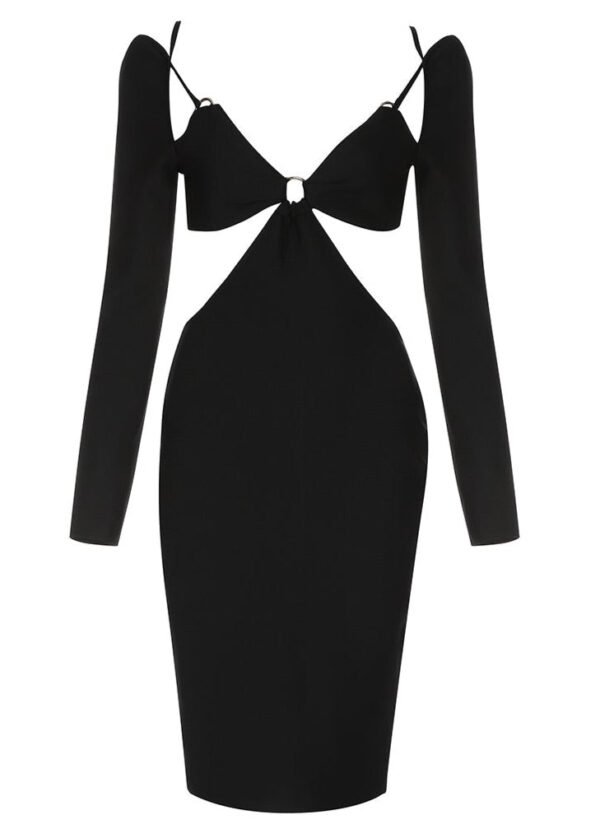 Cassidy Strappy Cut Out Long Sleeve Midi Black Dress