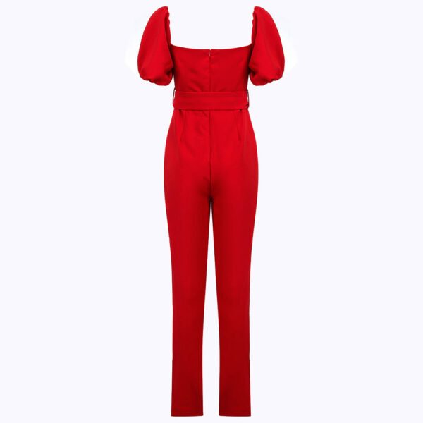 Journee V Neck Puff Sleeve Red Jumpsuit - Image 12