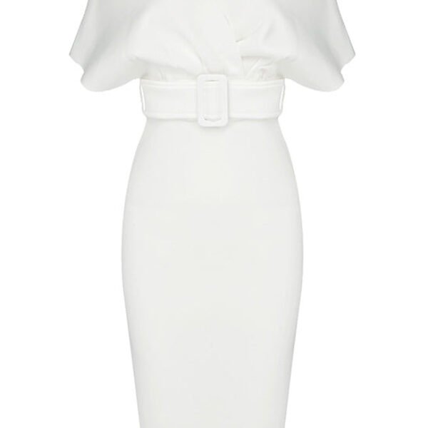 Freya White Off The Shoulder Midi Dress with Belt