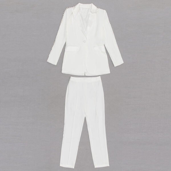 Oakleigh 3 Piece White V-Neck Suit Set - Image 13