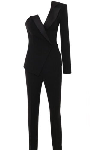 Hana One Sleeve Black Tux Jumpsuit